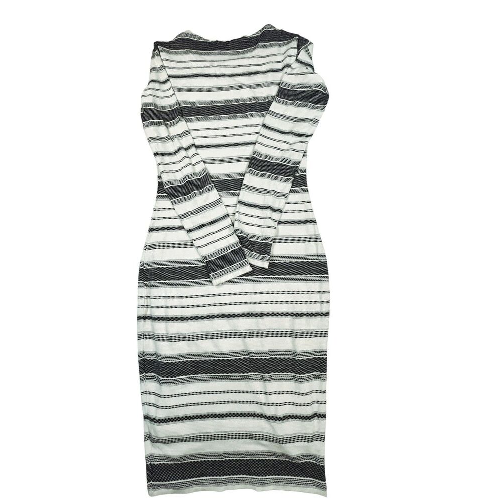 Kookai Dress Womens Size 1 Navy White Striped Long Sleeve Bodycon Midi